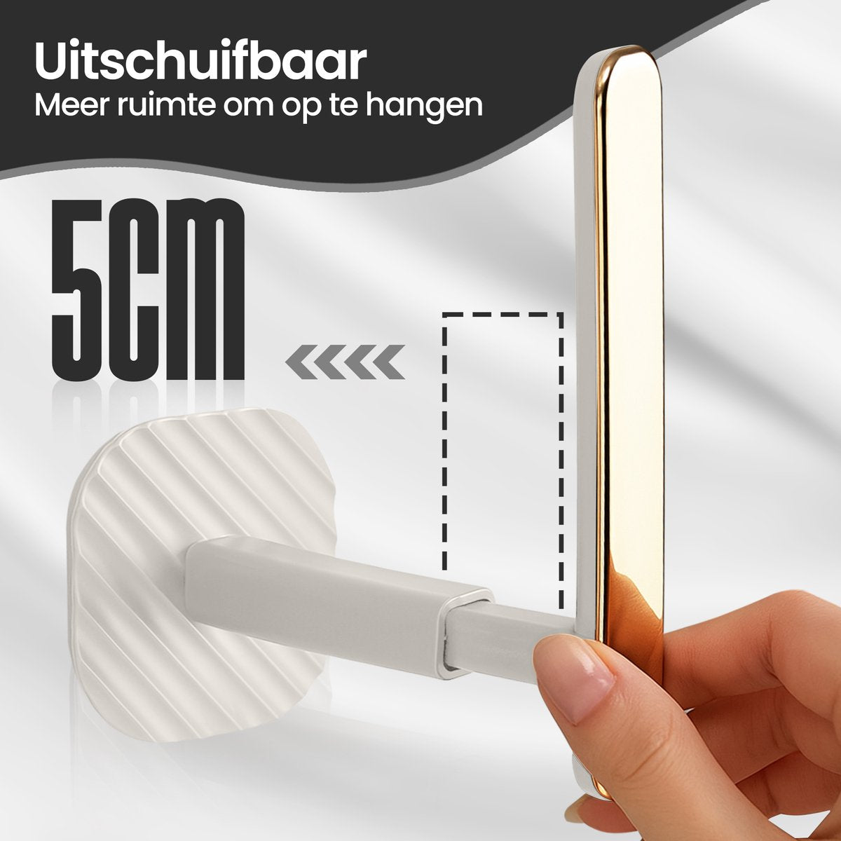 Velox Goods VL‑530 Self-Adhesive Wall Hook – No Drilling Required – Gold Curtain Hook for Kitchen, Bathroom & Bedroom – Extra Strong – 14.5cm – Pack of 1 – White/Gold