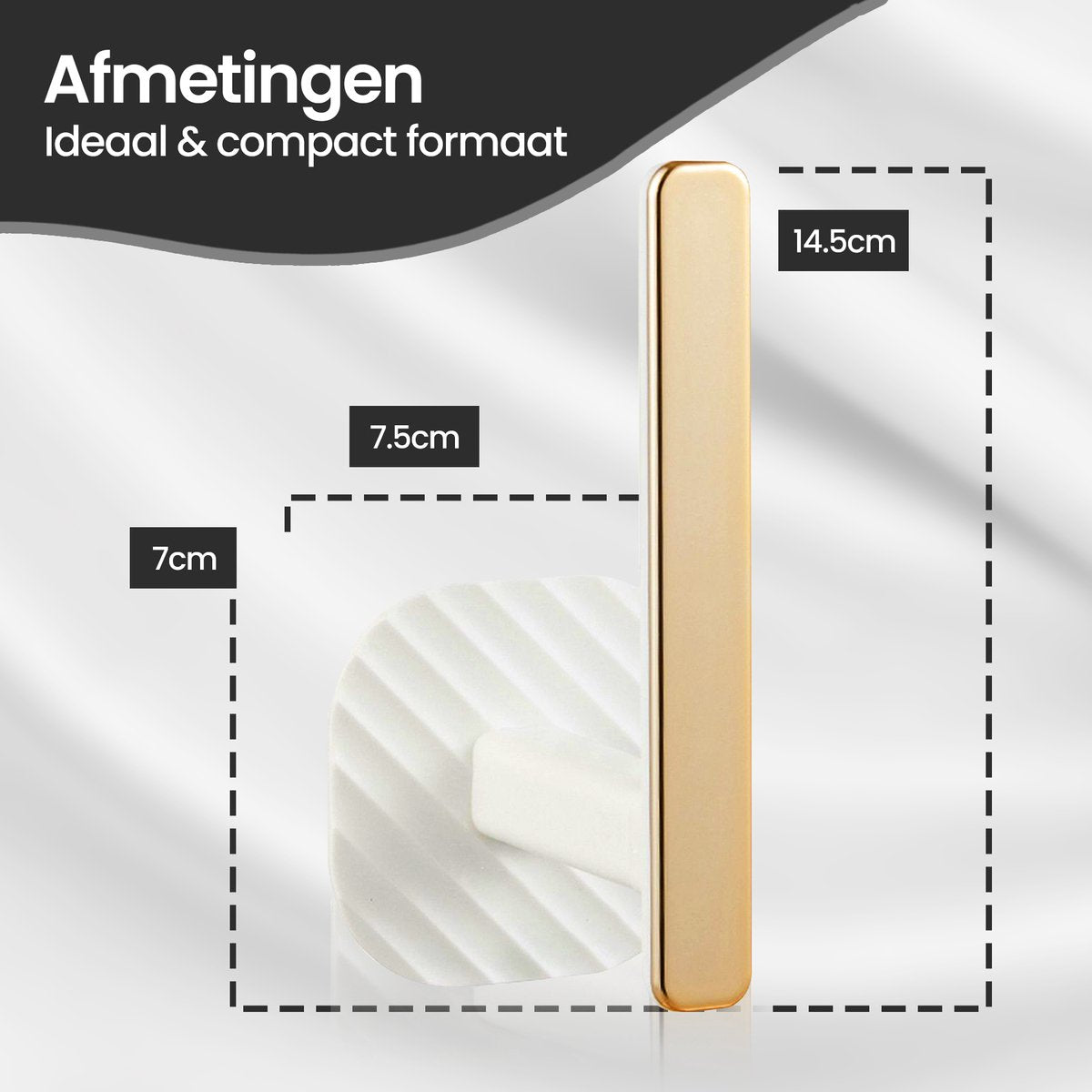 Velox Goods VL‑530 Self-Adhesive Wall Hook – No Drilling Required – Gold Curtain Hook for Kitchen, Bathroom & Bedroom – Extra Strong – 14.5cm – Pack of 1 – White/Gold