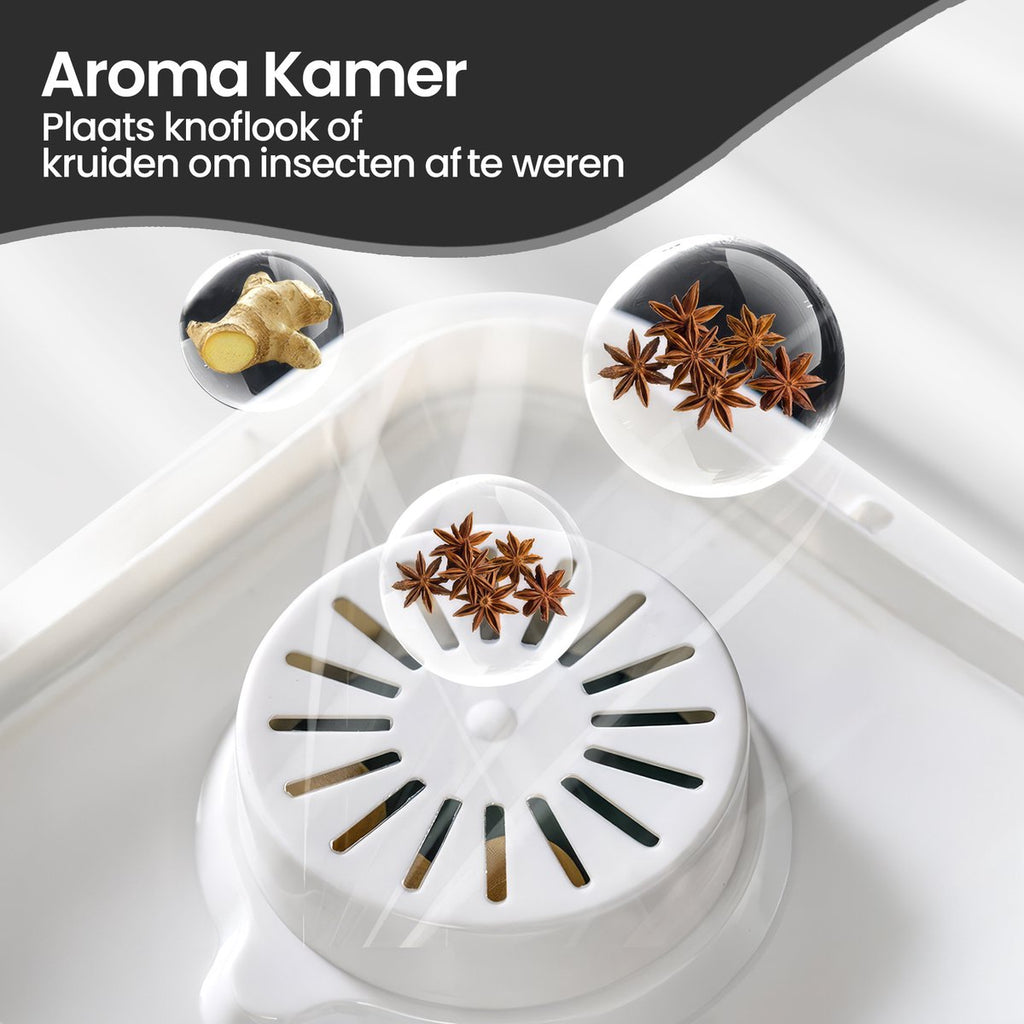 Aromakamer in het deksel voor knoflook of kruiden zoals steranijs