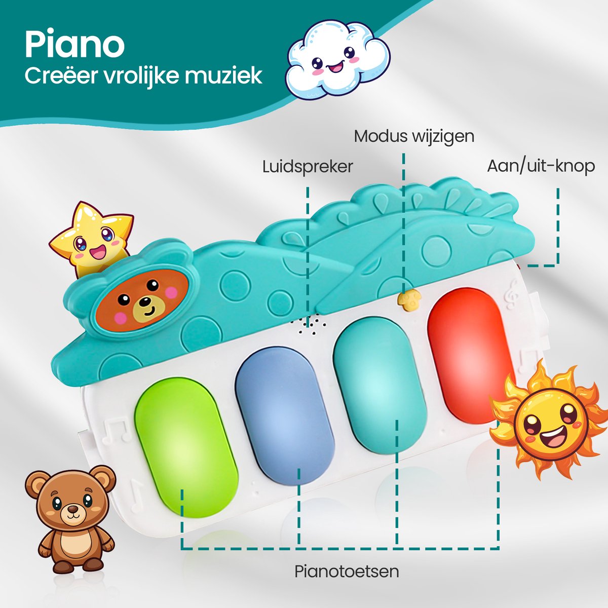 Velox Goods VL-504 Baby Gym with Fitness Piano – Play Mat for Babies from 3 Months – Educational Activity Center with Music, Lights and Removable Toys – Stimulates Motor Development – Blue