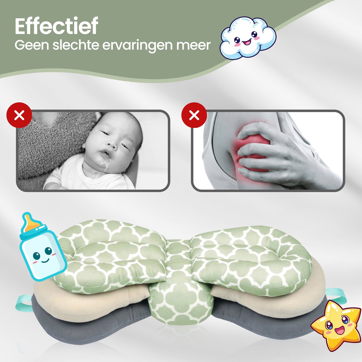 Velox Goods VL-507 Adjustable Ergonomic Nursing Pillow – Supportive & Comfortable – 3-Layer Height Adjustable – Removable Washable Cover – Light Green/Gray/White