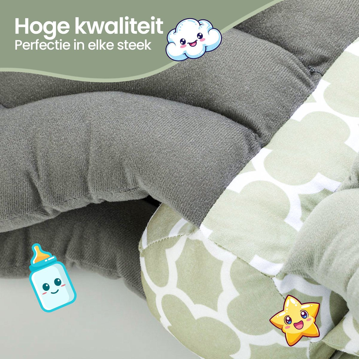 Velox Goods VL-507 Adjustable Ergonomic Nursing Pillow – Supportive & Comfortable – 3-Layer Height Adjustable – Removable Washable Cover – Light Green/Gray/White