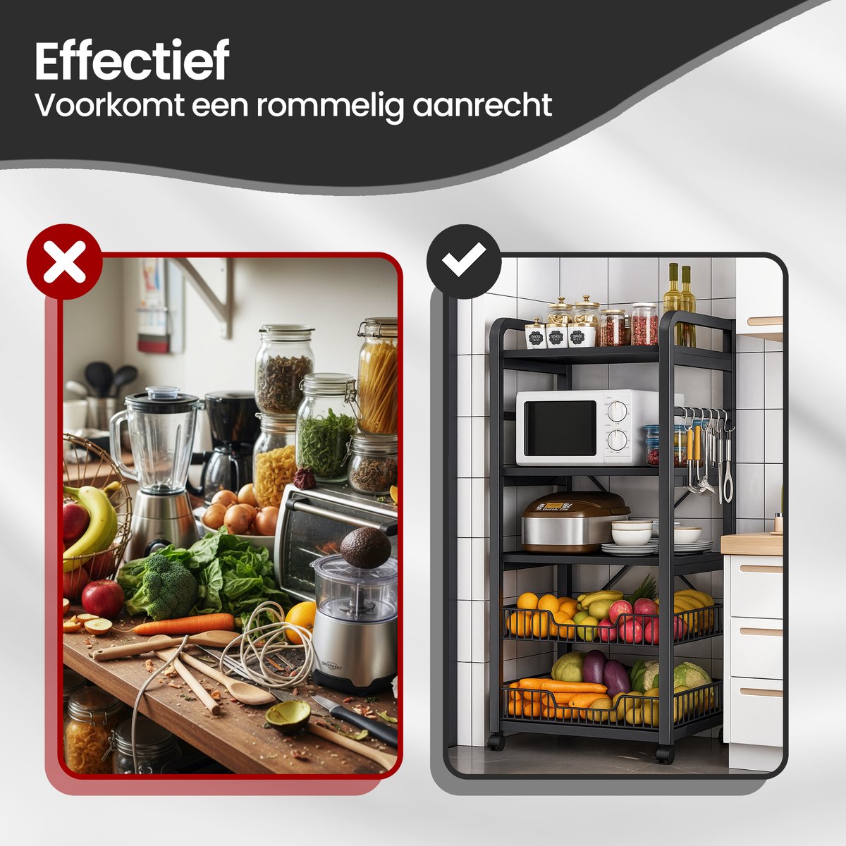 Velox Goods VL‑523 Kitchen Shelves – Sturdy 4-Tier Storage Rack with Microwave Shelf – Metal Standing Kitchen Rack – For Vegetables, Fruits & Appliances – Black