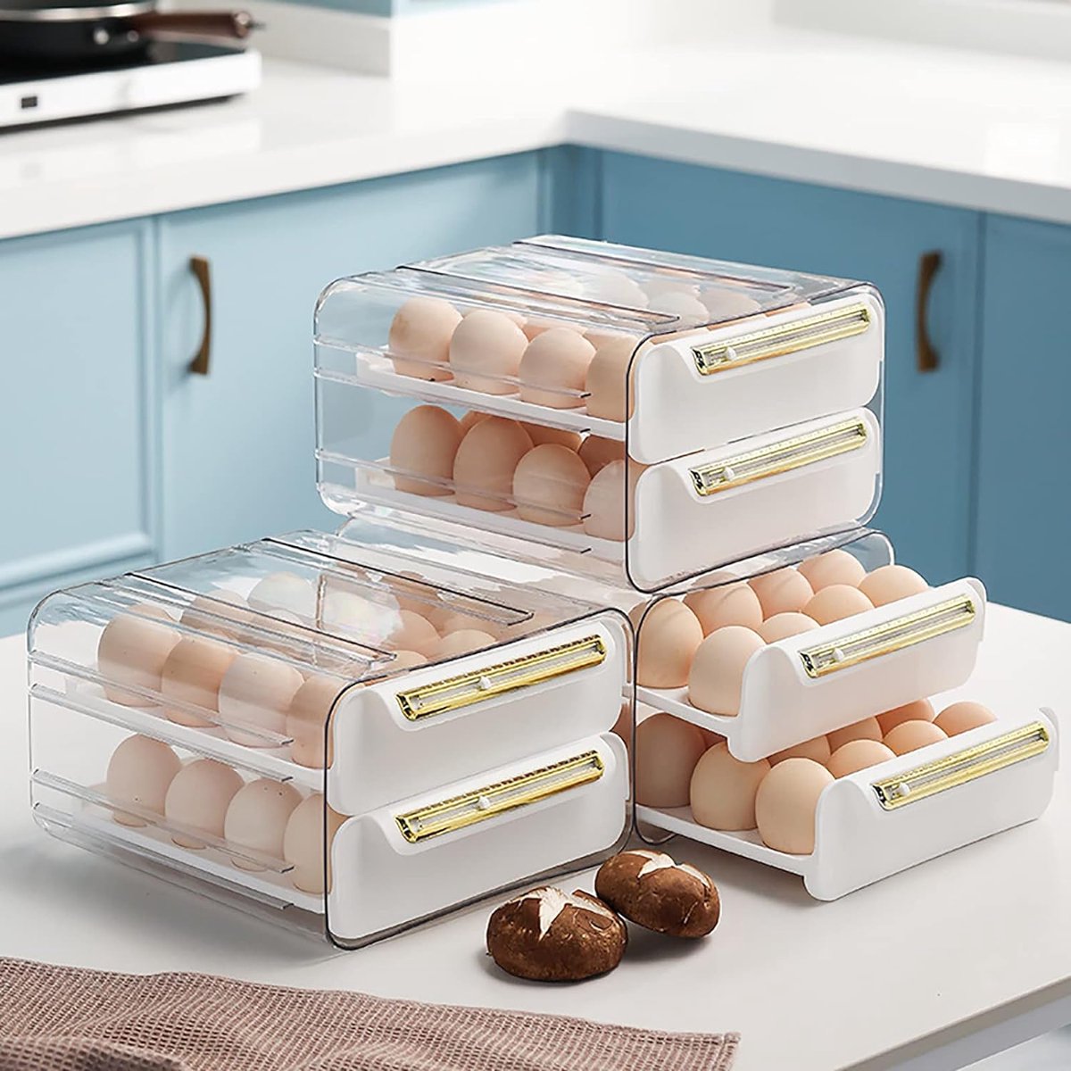 Velox Goods VL‑526 Egg Holder – Refrigerator Egg Tray Duo‑Tier – 32‑Egg Storage (16+16) – Transparent & Stackable