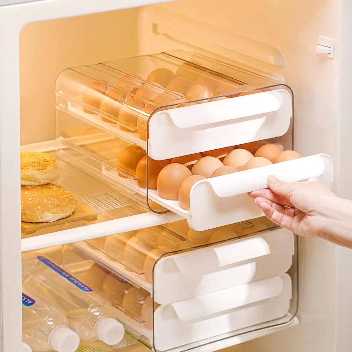 Velox Goods VL‑526 Egg Holder – Refrigerator Egg Tray Duo‑Tier – 32‑Egg Storage (16+16) – Transparent & Stackable