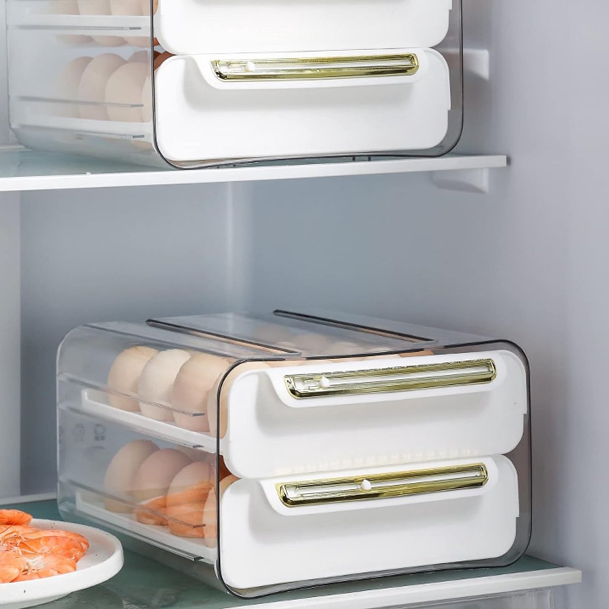 Velox Goods VL‑526 Egg Holder – Refrigerator Egg Tray Duo‑Tier – 32‑Egg Storage (16+16) – Transparent & Stackable