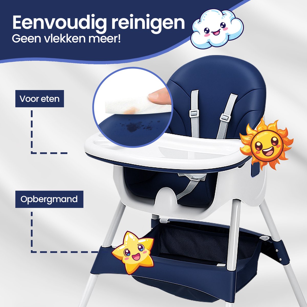 Velox Goods VL-508 Baby Chair – 4-in-1 High Chair with Adjustable Backrest, Seat Belt and Storage Space – Suitable from 6 Months to 6 Years – Dining Chair, Crib and Play Area – Foldable and Non-slip