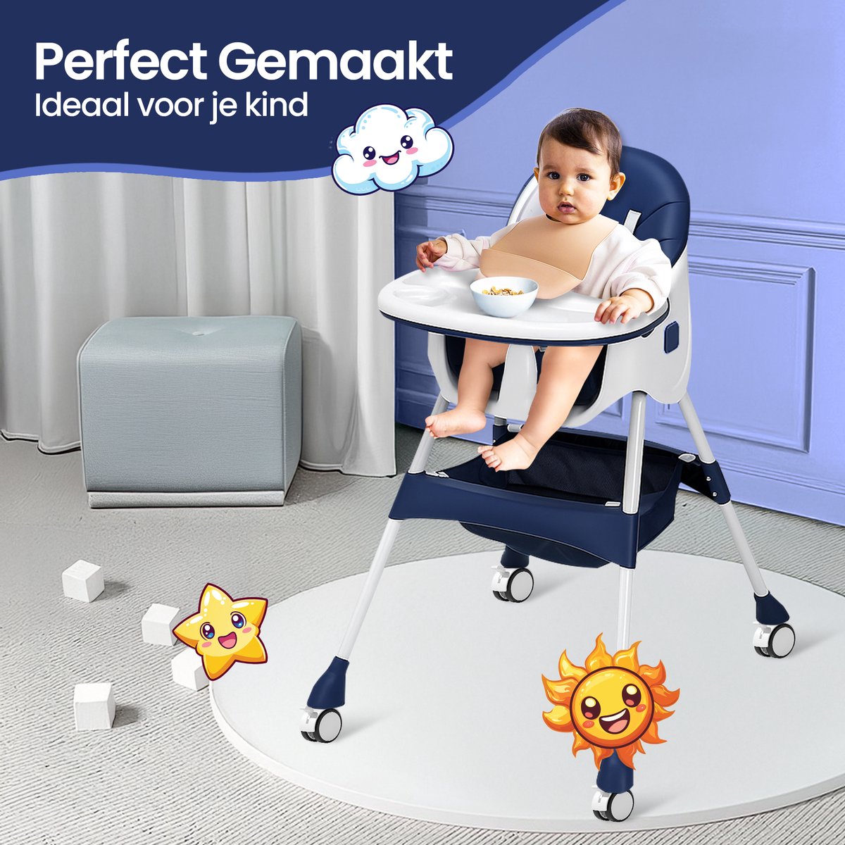 Velox Goods VL-508 Baby Chair – 4-in-1 High Chair with Adjustable Backrest, Seat Belt and Storage Space – Suitable from 6 Months to 6 Years – Dining Chair, Crib and Play Area – Foldable and Non-slip