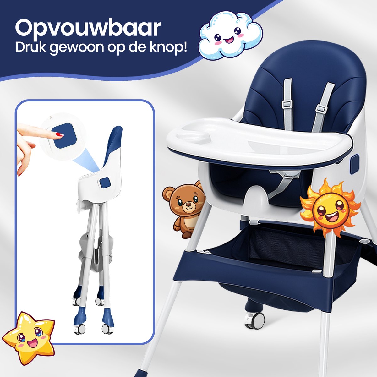 Velox Goods VL-508 Baby Chair – 4-in-1 High Chair with Adjustable Backrest, Seat Belt and Storage Space – Suitable from 6 Months to 6 Years – Dining Chair, Crib and Play Area – Foldable and Non-slip