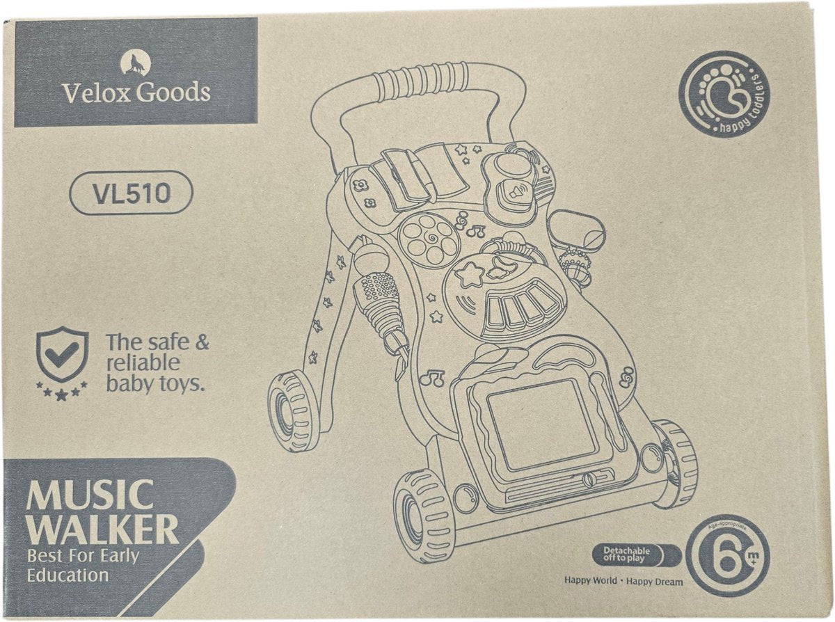 Velox Goods VL-510 Baby Walker – Educational Rocking Exerciser with Activity Panel – Adjustable Height – Non-Slip Wheels & Handle – Toy with Light, Music & Drawing Board – Montessori – From 9 Months