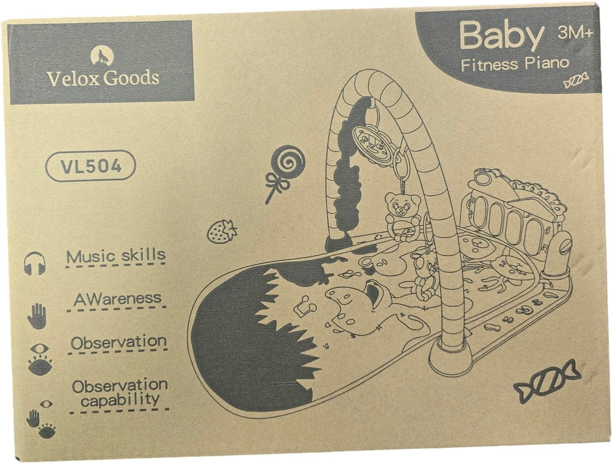 Velox Goods VL-504 Baby Gym with Fitness Piano – Play Mat for Babies from 3 Months – Educational Activity Center with Music, Lights and Removable Toys – Stimulates Motor Development – Blue