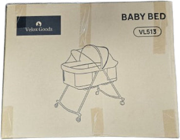 Velox Goods VL-513 Baby Crib – Adjustable Height & Rocking Function – Breathable Mesh & Foldable Design – Pyramid Construction for Stability – Gray