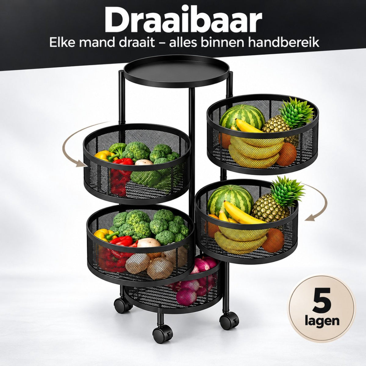 Groenterek met draaiende manden – elke mand draait apart