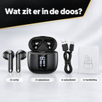 Inhoud van de doos: oordopjes, oplaadcase, USB-C kabel en handleiding