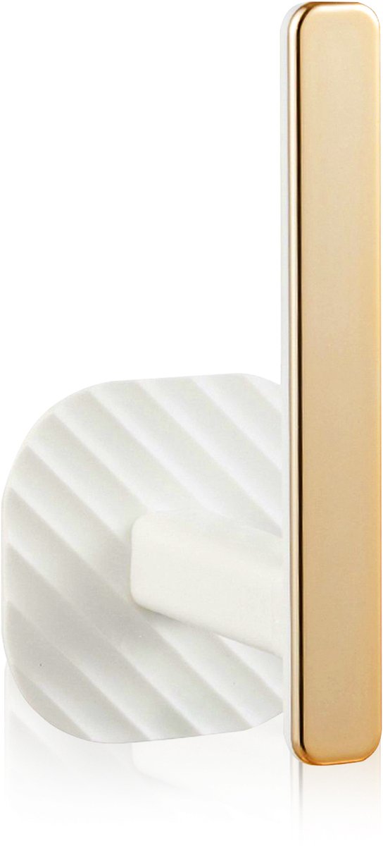 Velox Goods VL‑530 Self-Adhesive Wall Hook – No Drilling Required – Gold Curtain Hook for Kitchen, Bathroom & Bedroom – Extra Strong – 14.5cm – Pack of 1 – White/Gold