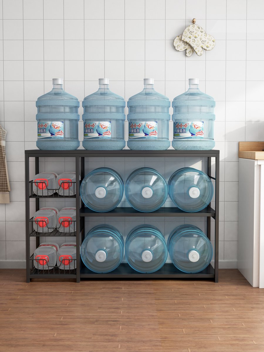 Velox Goods VL‑524 Keukeneiland – Staand Keukenrek met 3 Stevige Planken & Werkblad – Magnetronkast – Organizer voor Groente, Fruit & Keukenapparaten – Zwart – Metaal & Houtlook