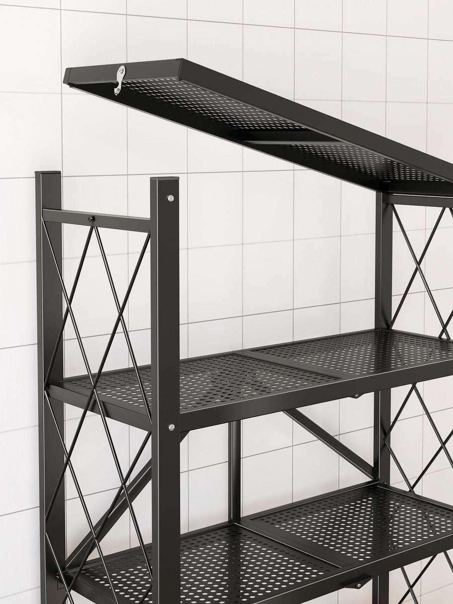 Velox Goods VL‑522 4‑Layer Storage Rack – Collapsible Shelves with Wheels – Sturdy Standing Rack for Kitchen, Bathroom & Living Room – Open Box Cabinet – Black