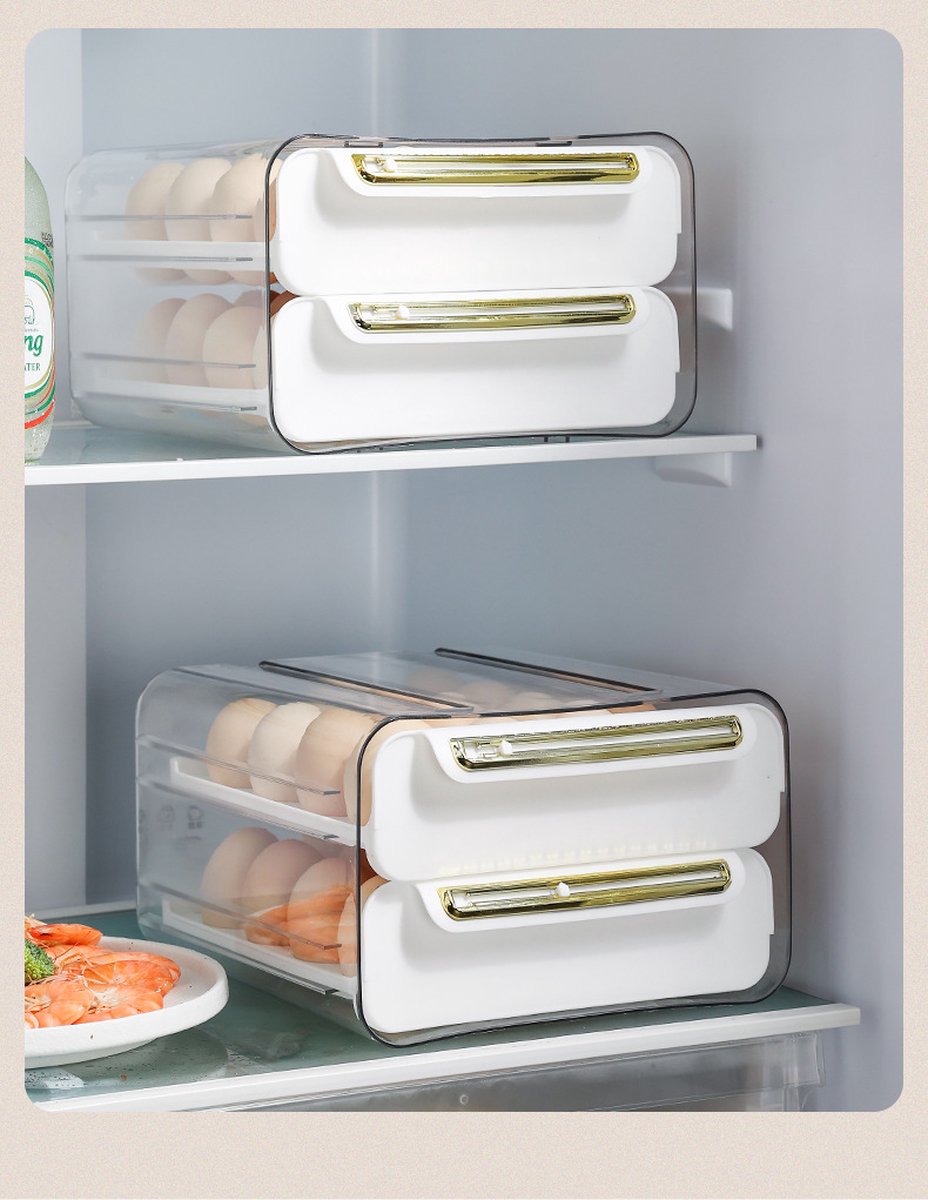 Velox Goods VL‑526 Egg Holder – Refrigerator Egg Tray Duo‑Tier – 32‑Egg Storage (16+16) – Transparent & Stackable