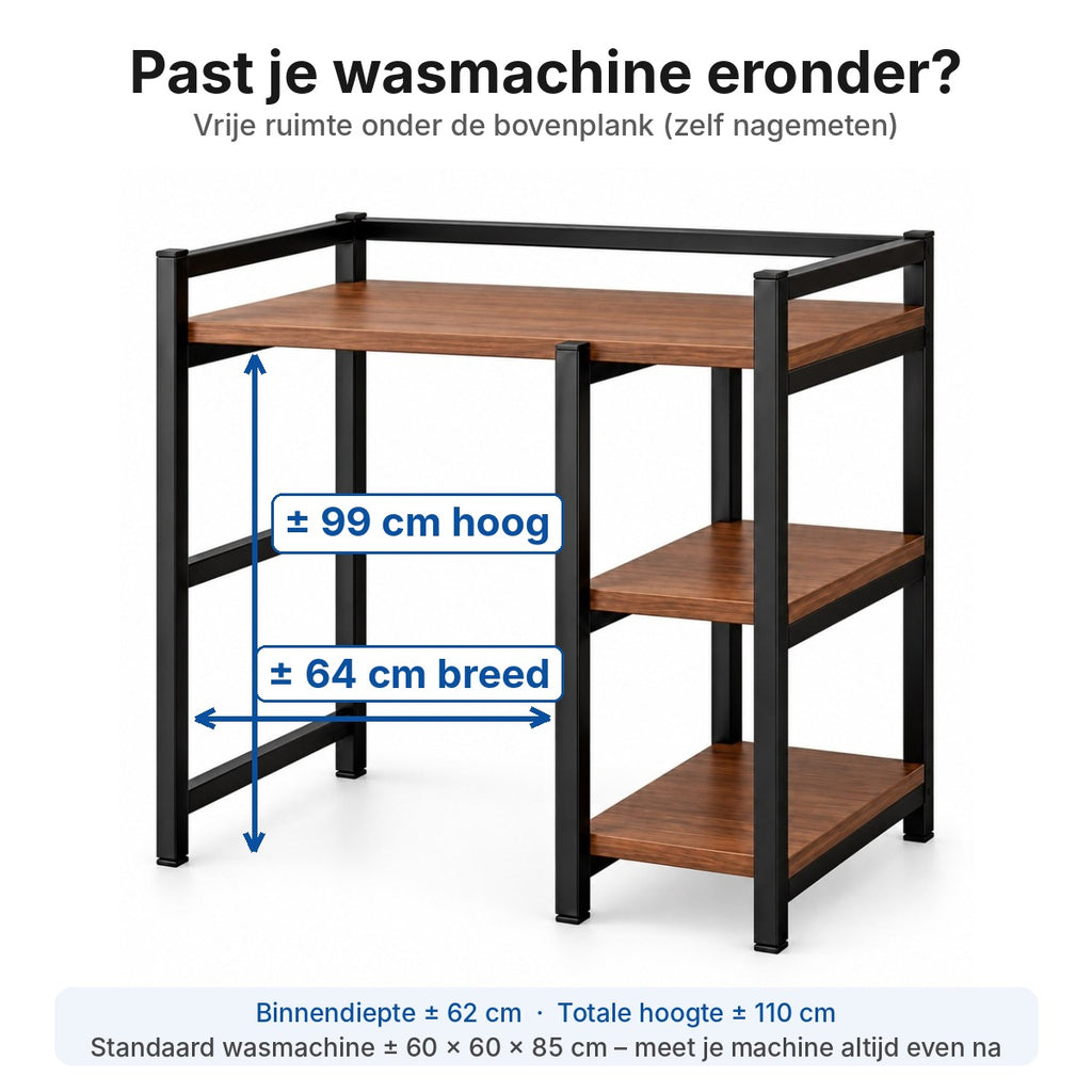Past je wasmachine eronder? Vrije ruimte ca. 99 cm hoog en 64 cm breed