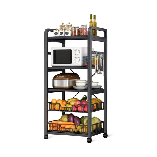 Velox Goods VL‑523 Kitchen Shelves – Sturdy 4-Tier Metal Rack with Microwave Shelf – Black